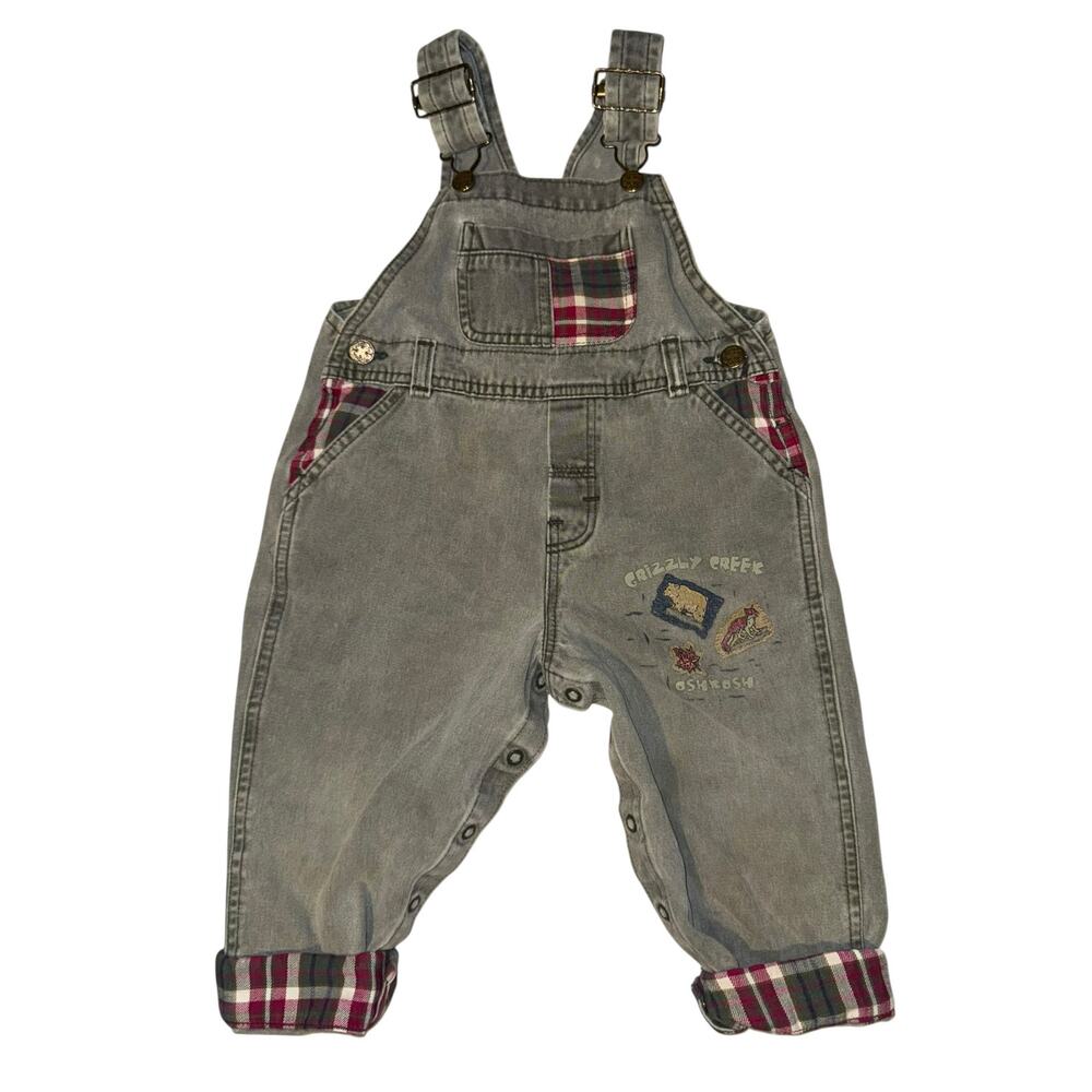 Vintage Y2K 90s Oshkosh Overalls Vestbak Patchwork Plaid Denim 24‎ Months Bear